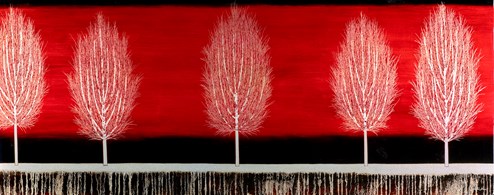 Red Silent Grove by Nakisa Seika - Glazed Original Painting on Box Board